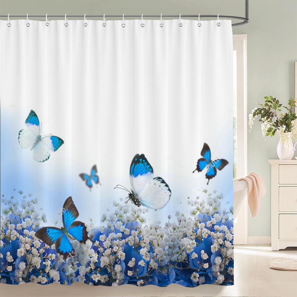 Bunte Schmetterlingsfedern 3D Duschvorhänge Badezimmervorhang mit Haken Wasserdicht 180x240 Polyesterstoff Dekoration Sichtschutz