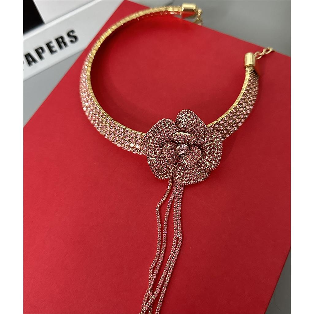 Tooxika Full Diamonds Multi-layer Flash Diamond Flowers Tassel Collar Light Luxury Bridal Wedding Dinner Necklace Women