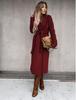2024 Women's V-Neck Long Woolen Coat: Stylish Spring/Autumn Overcoat with Tie