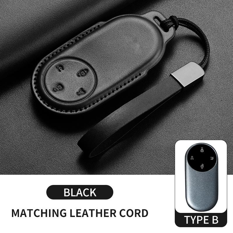 Fit For Huawei Aito M5 M7 M8 M9 - Genuine Genuine Leather Auto Smart Key Fob Cover Case Keyless Protector Housing Mount Key Ring Keyring