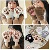 Solid Color Bear Paw Gloves Half Finger Women Mittens Fashion Plush Cat Claw Gloves  Male