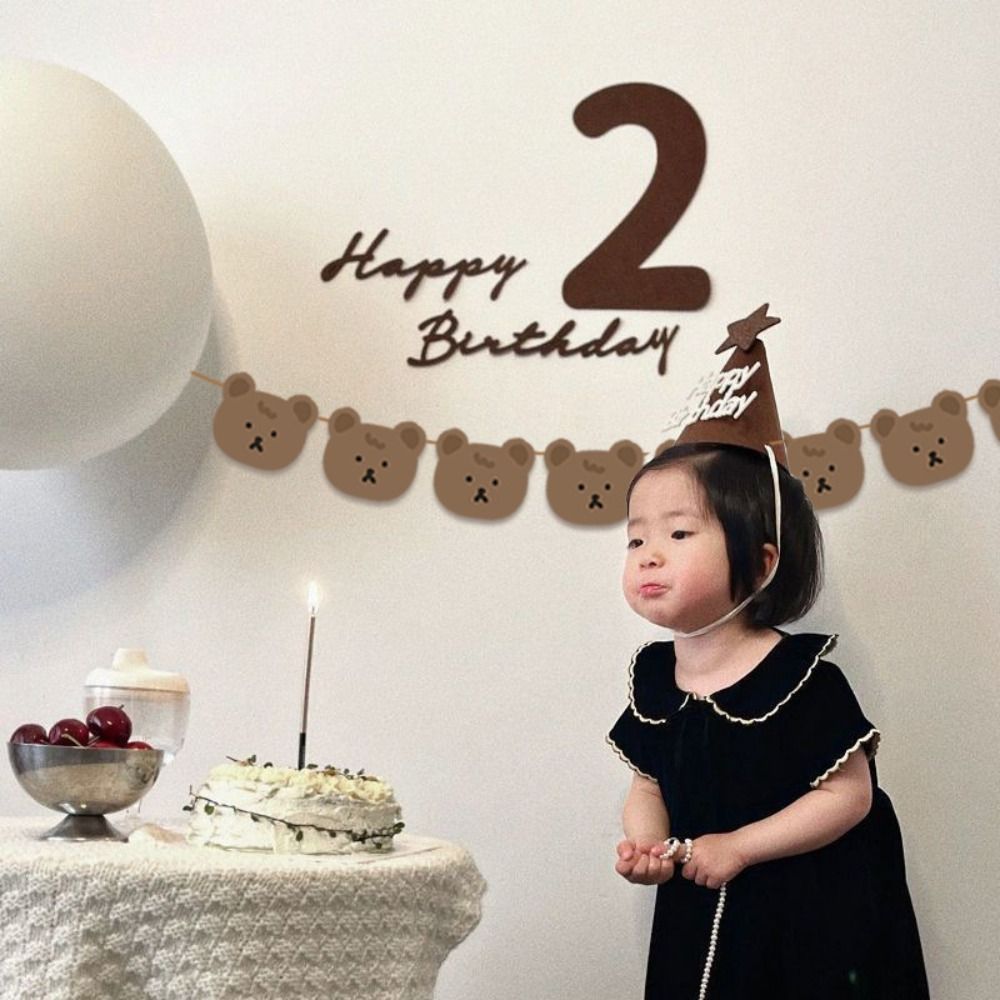 Khaki Felt Digital Party Decor Retro Brown Pull Flags Pennant Felt Birthday Banner Children's