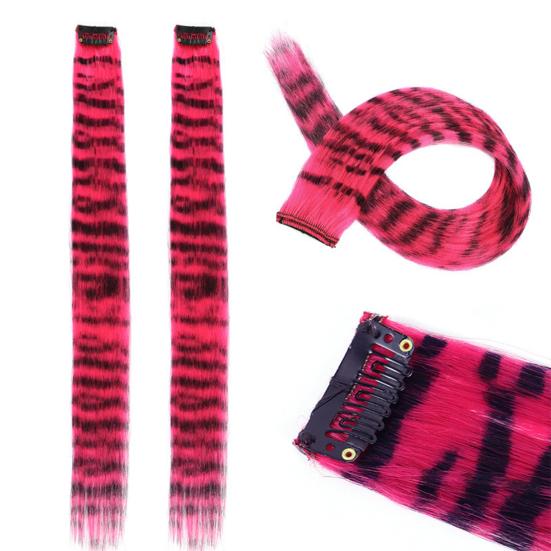 Women Clip-in Raccoon Tail Hair Extension Heat Resistant Natural Looking Long Straight Synthetic Stripe Printed Hairpiece Wig