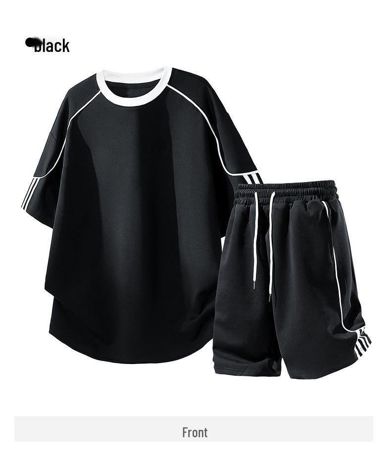 Ice-Cool Cotton Men's Two-Piece Set: Short-Sleeve T-Shirt & Five-Point Pants, Summer 2026 New Style, Casual Sportswear for Students
