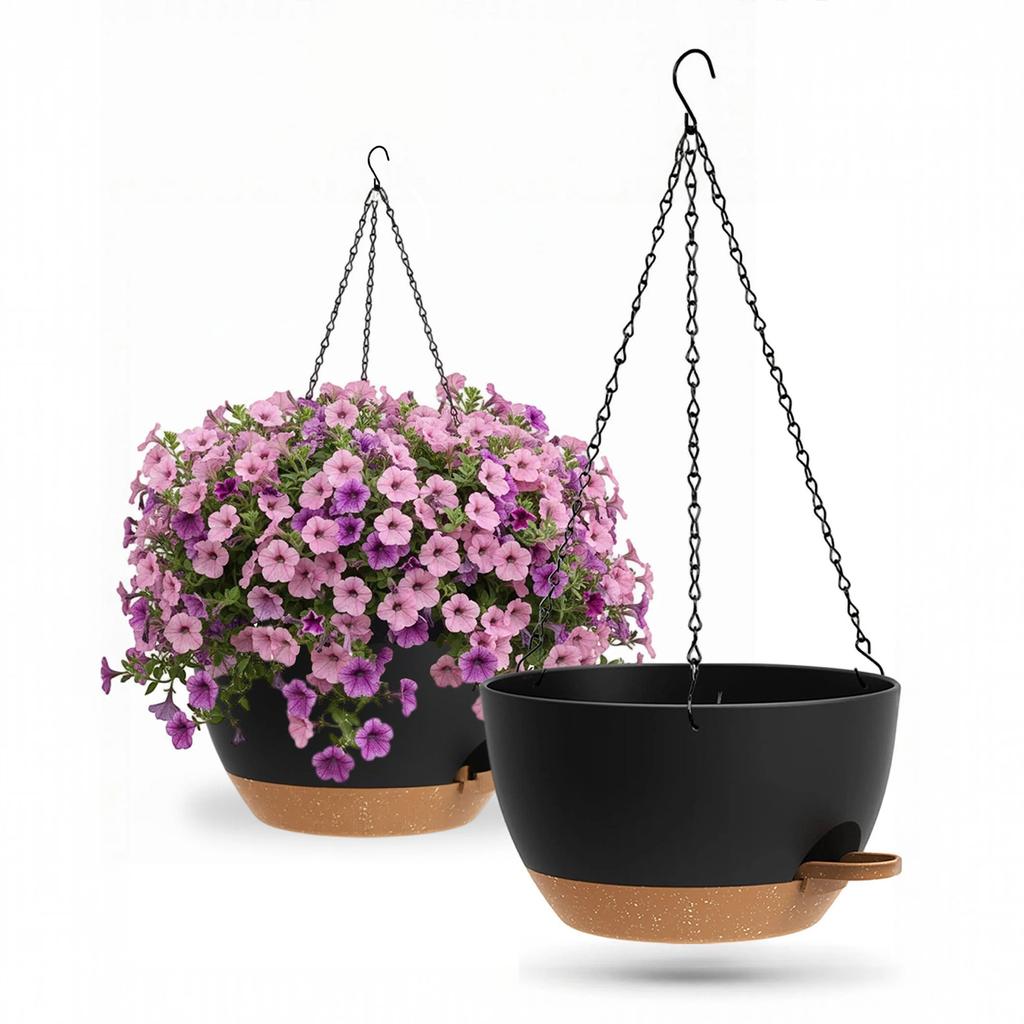 Pot de fleurs suspendu auto-arrosant en plastique avec suspension à chaîne, adapté à une utilisation intérieure et extérieure, avec système de réservoir d'eau