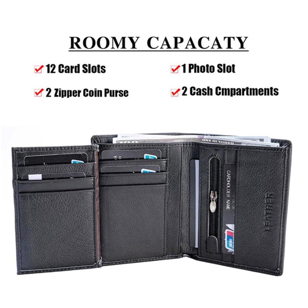 Men's RFID-Blocking Genuine Leather Trifold Wallet/Card Holder with Money Clip