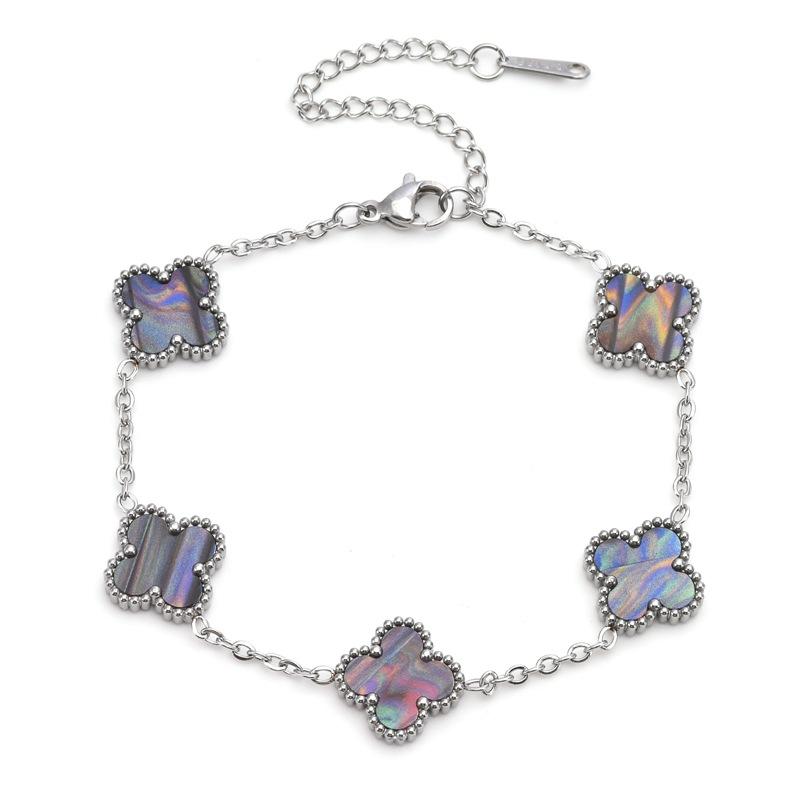 

Премиальный браслет с четырьмя листами клевера для женщин, двусторонний 13 мм титановая сталь ювелирные изделия из нержавеющей стали, ракушка маленькая, счастливая, простая и модная Steel color