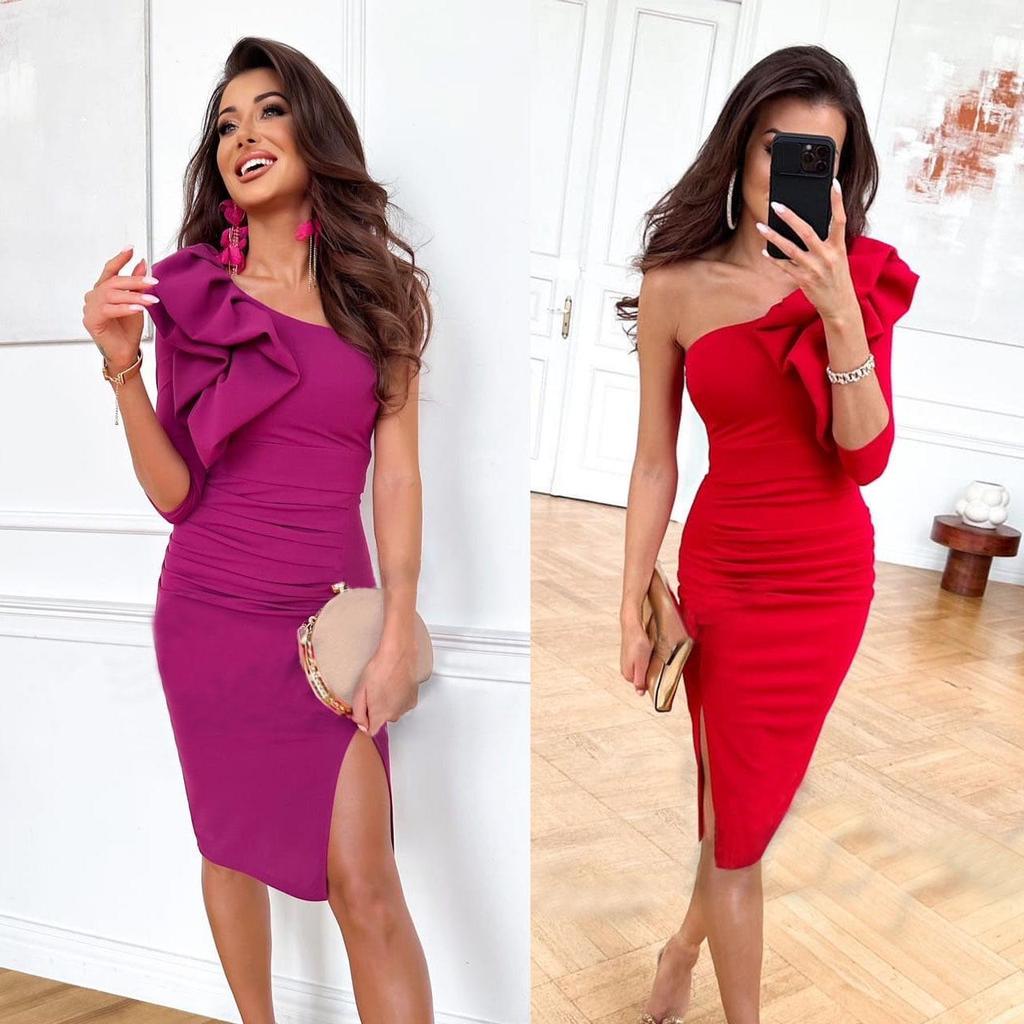 2023 New Style One-Shoulder Slit Dress - Casual Zipper Dress for Women