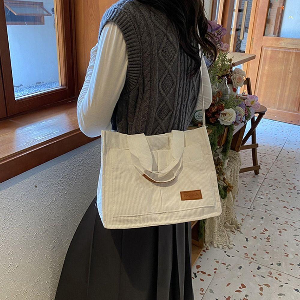 Korean Style Canvas Shoulder Bag Large Capacity Cloth Handbag Cute Corduroy Tote Bag  Women