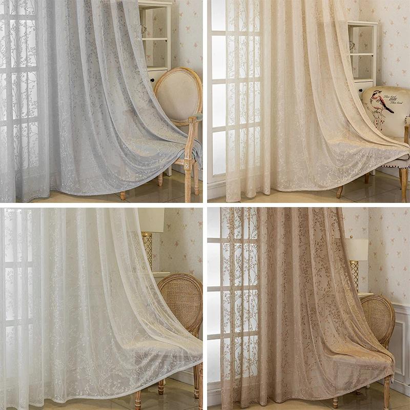1pc Branch Embroidery Sheer Curtain 1PC Vintage Design with Grommet Hanging for Living Room Bedroom Balcony Kitchen Ready Made