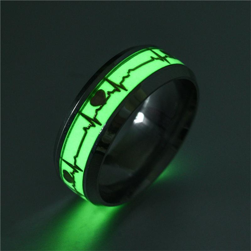 

Luminous Glow Ring Fluorescent Stainless Steel For Couples Dragon Skull Dark Love Heart Finger Rings Anillos Zircon Gift 6