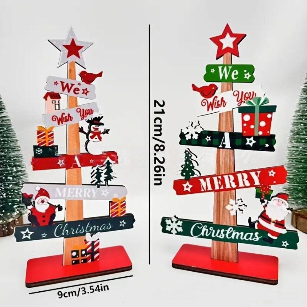 Creative Christmas Tree Desktop Ornament Snowman Cartoon Wooden Tabletop Ornament Durable DIY Crafts Santa Claus Ornament
