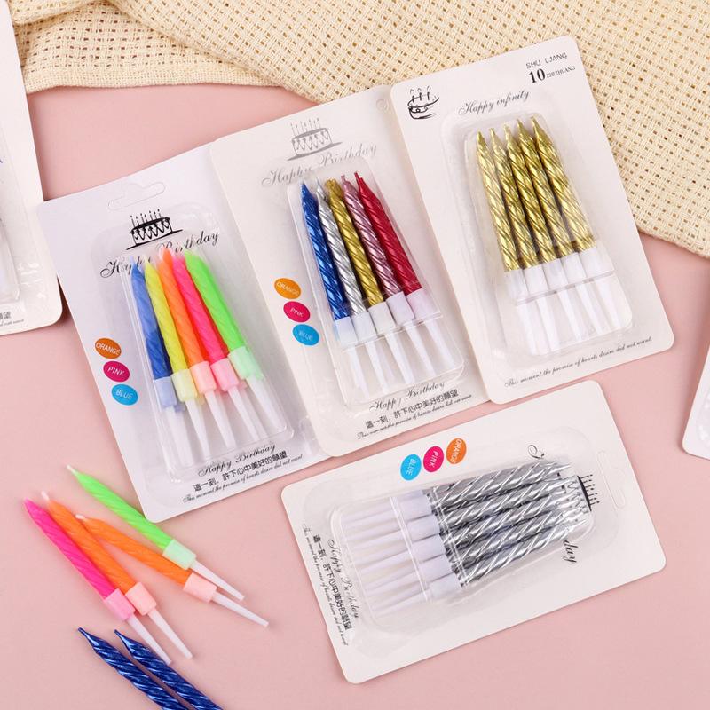 10pcs/Box Mini Threaded Style Decorative Holiday & Wedding Candles, For Dining Room, Proposal, Birthday, Graduation