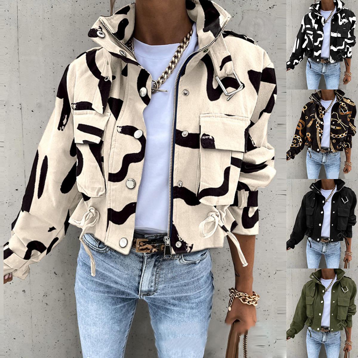 

Women s Autumn/Winter Short Print Casual Jacket XL
