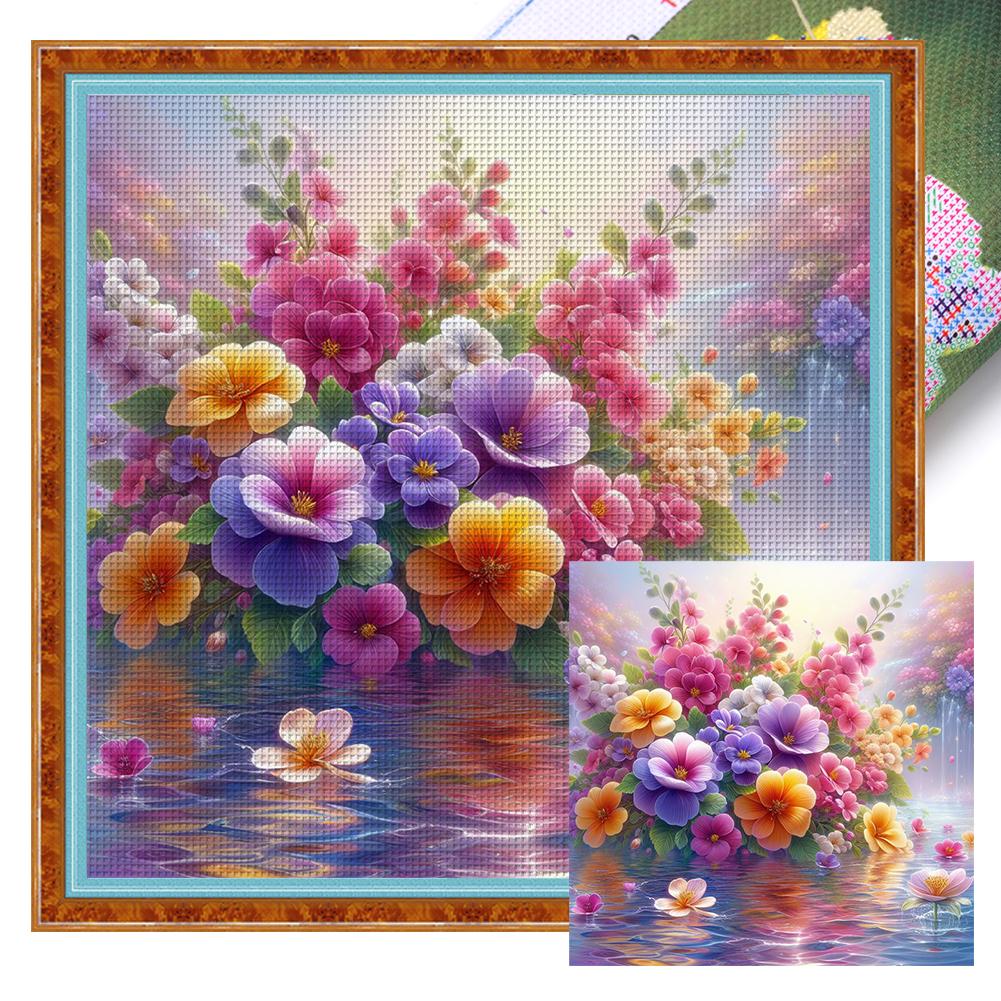 1 Set Full Embroidery Cotton Thread 11CT Printed Fantasy Flowers Cross Stitch Kits DIY Arts Ornament Home Decorations 40x40cm