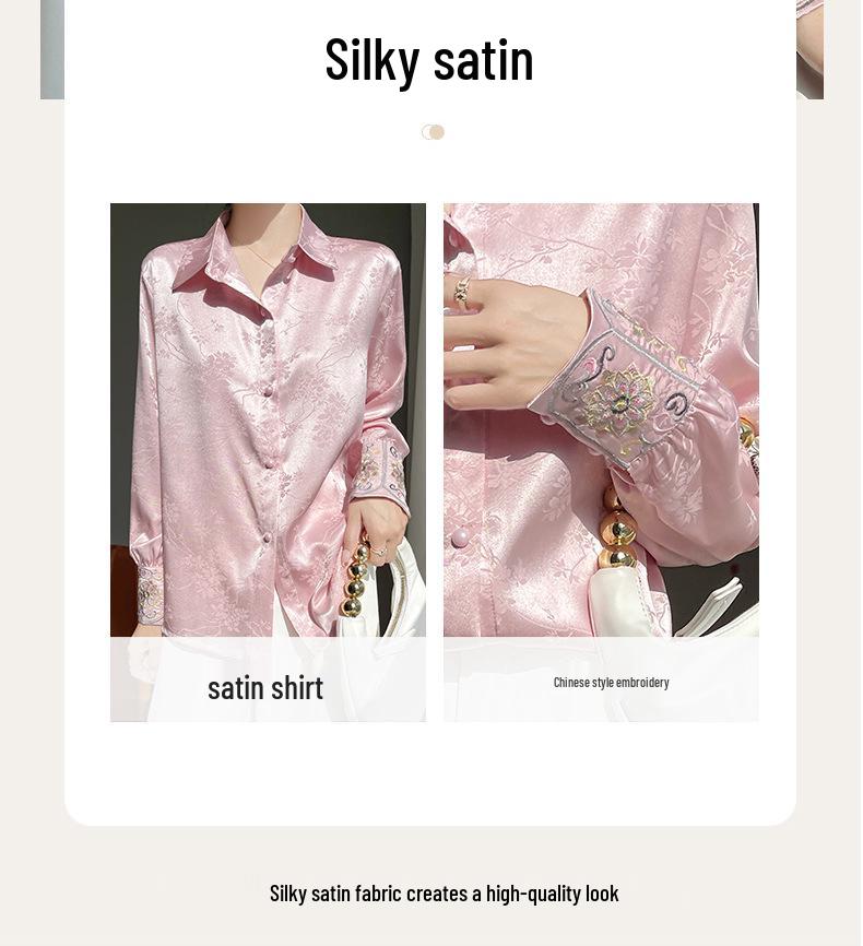Women's Retro Chinese Tang Suit Style Satin Jacquard Shirt, Long Sleeve, 2026 Design