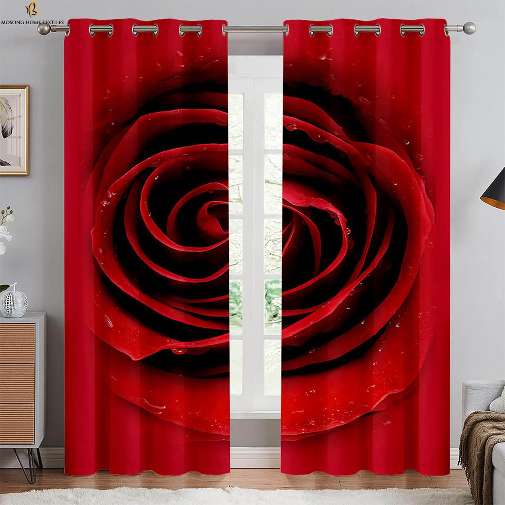 Zasłony z nadrukiem motyli i kwiatów Zasłony we wzór retro czerwonych róż Nadają się do sypialni, salonu, kuchni Zasłony dekoracyjne