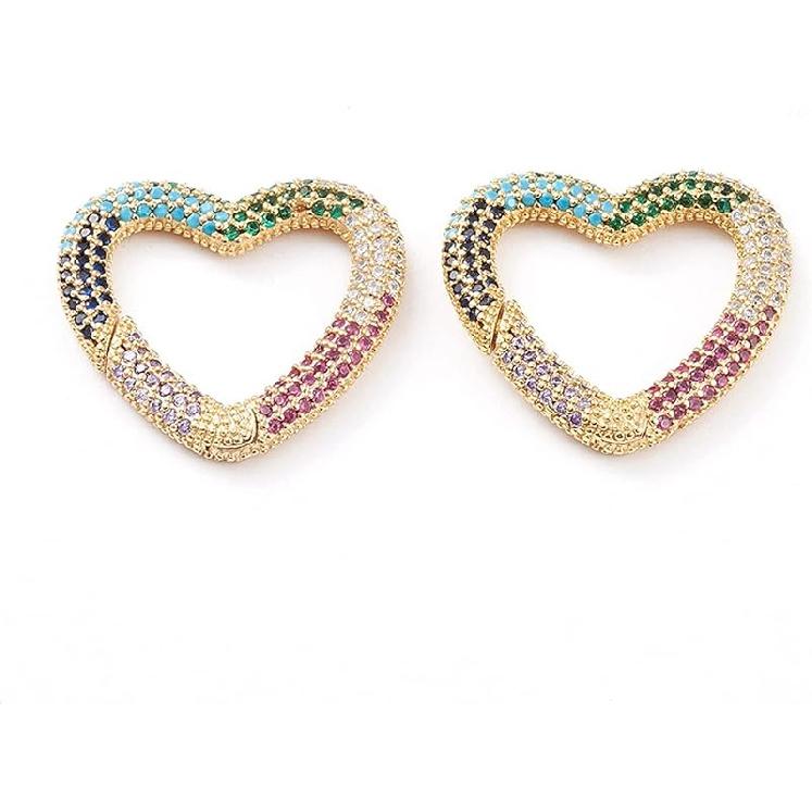 Craftdady 5ps Micro Pave Cubic Zirconia Spring Gate Ring Clasp CZ Rhinestone Golden Brass Oval Trigger Spring Snap Clip Hook Buckle for Keychain