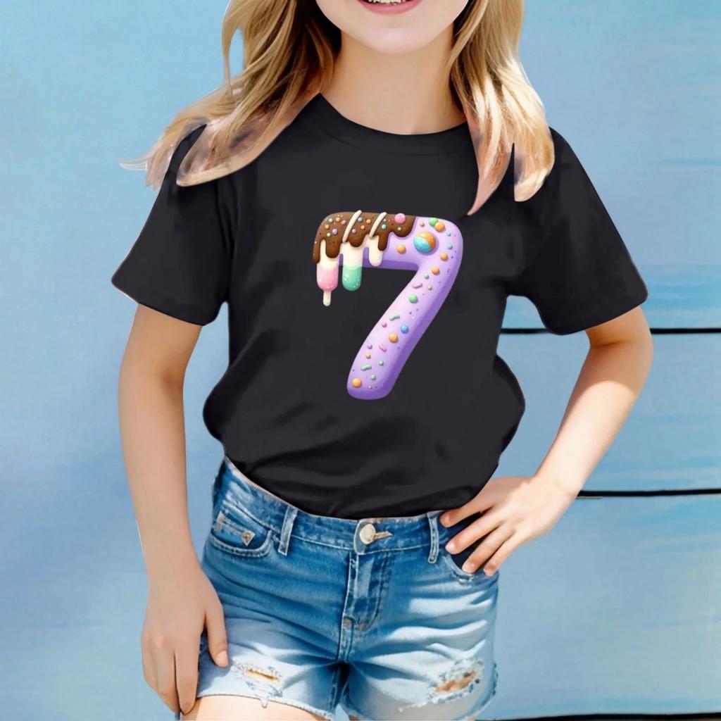 Nuova T-shirt per Bambini con Stampa del Numero 67 Abbigliamento per Bambine T-shirt Girocollo Casual Comoda Manica Corta Abbigliamento