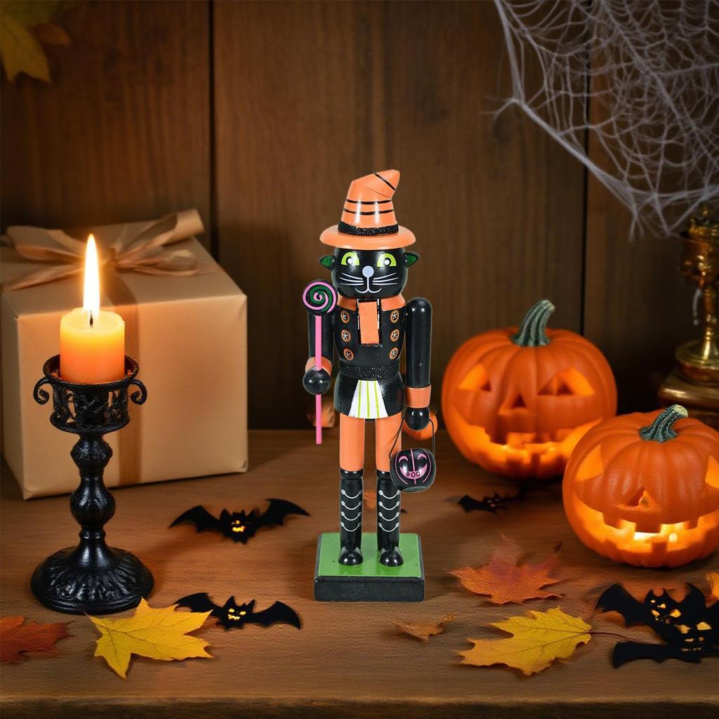 Halloween Wooden Nutcracker Figures Goody Bags Fillers Spooky Holiday Decor For Home Display Mantelpiece Shelf