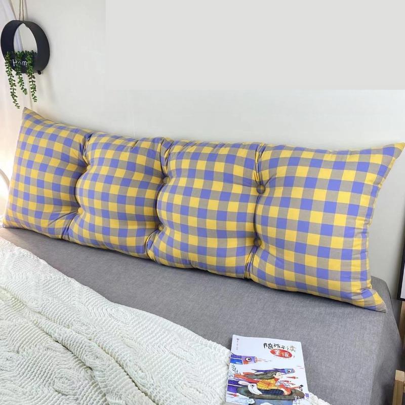 Thickened By 15cm Cute Korean Style Headboard Large Backrest Colorful Checkered Bed Cushion Soft and Skin Friendly Soft Bag Bedroom Tatami Pillow