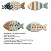 Rustic Beach House Ornaments 4PCS Wooden Fish Wall Decor, Mediterranean Style Hanging Plaques, Blue Decorative Set And Brown Finish Nautical