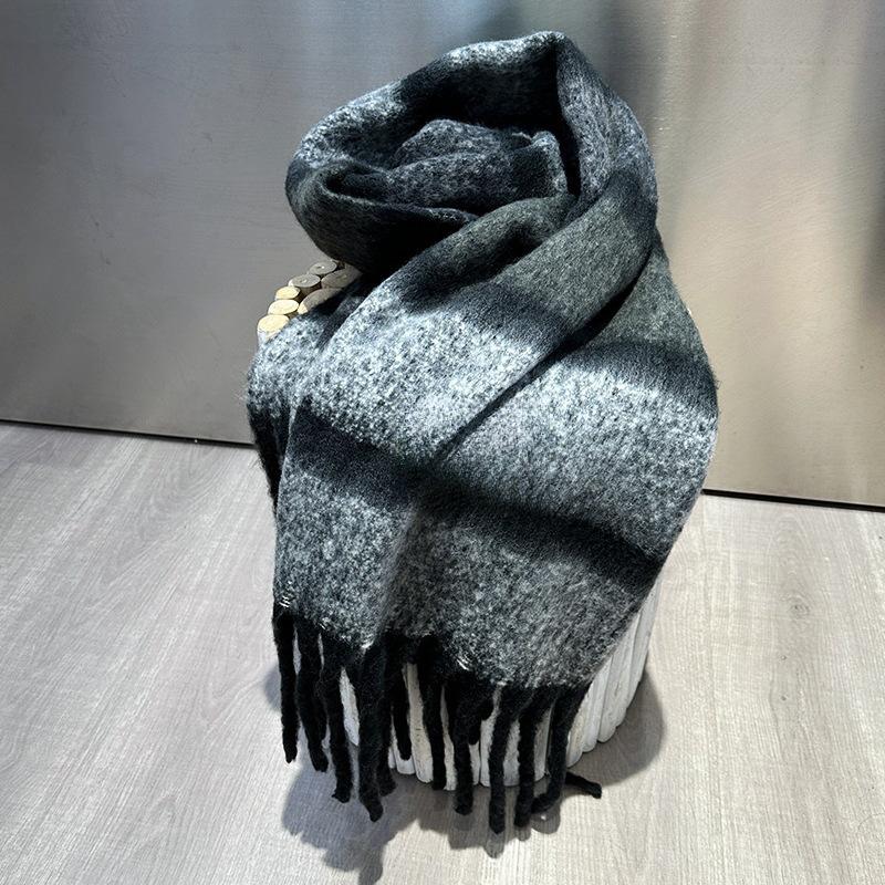 Winter New Mohair Striped Women Scarf Girls Female Warm Thickened Long Scarves Soft Coarse Braid Tassel Shawl Retro Wrap Shawls
