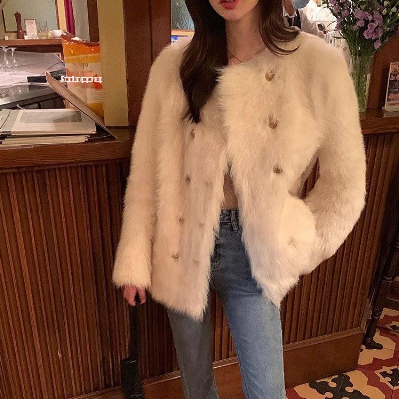 

Экологичная женская осенне-зимняя плюшевая кожаная куртка - Короткая, свободного кроя, стиль мех на коже Ivory (Thin)