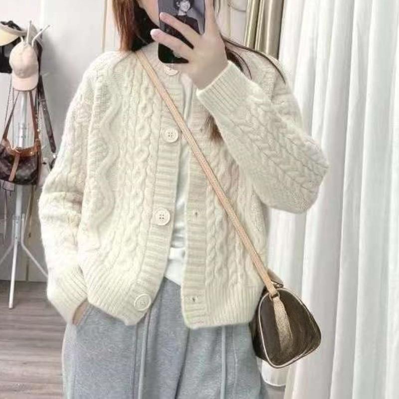 Spring and Autumn Thickened Twist Knitted Cardigan Female Design Sense Solid Color Sweater Female Short Jacket Female