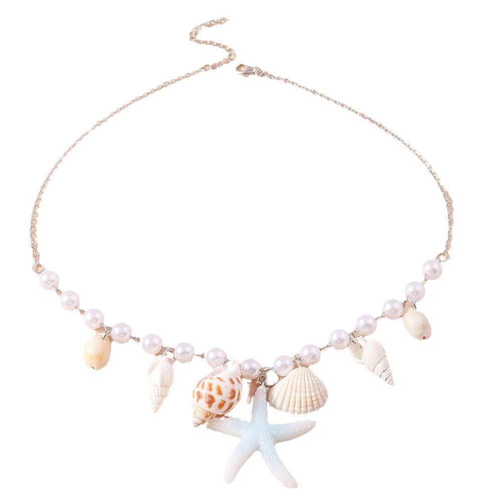 European and American Jewelry Pearl Conch Starfish Necklace Fresh and Simple Beach Collarbone Chain Jewelry