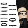 Gothic Leg Garter Belt with Alloy Decor PU Leather Thigh Chain Elastic Sexy Body Chain Jewelry Nightclub Party for Girl
