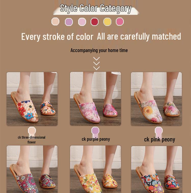 Four Seasons Cartoon Flower Non-slip Breathable Indoor Slippers with Thick Sole for Couples