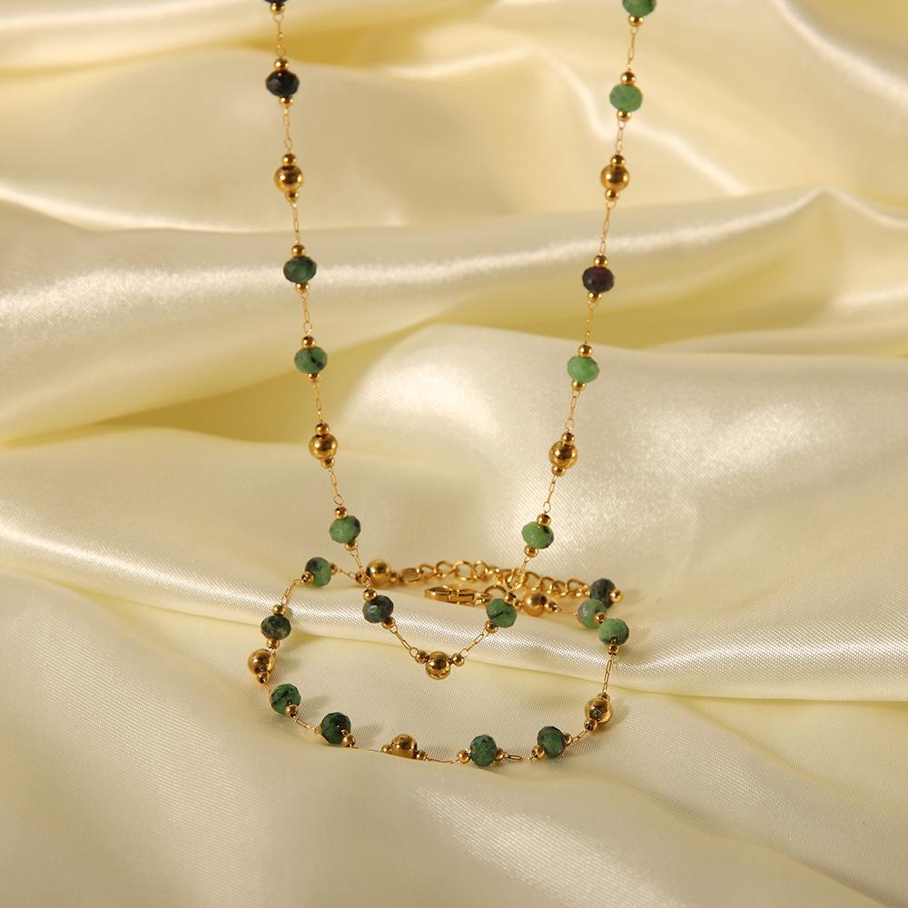 New Chinese Style Emerald and Tourmaline Clavicle Chain Necklace