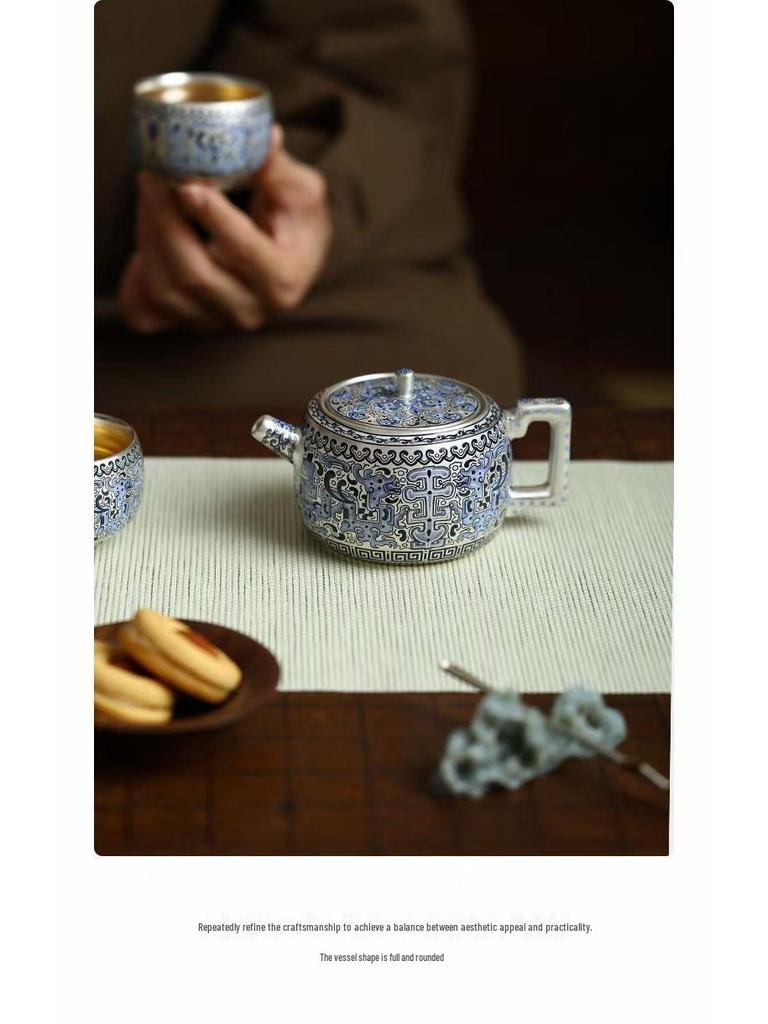 Retro Gilt Silver Ceramic Kung Fu Teapot Set - Small Holiday Gift