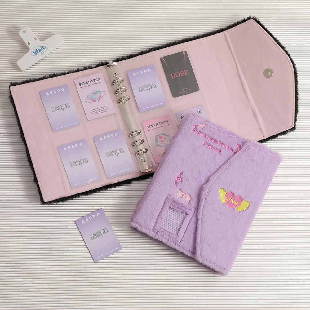 A5 Plush Binder Embroidery 6 Ring Magnetic Photo Album Kpop Photocard Holder Collect Book Storage Organizer