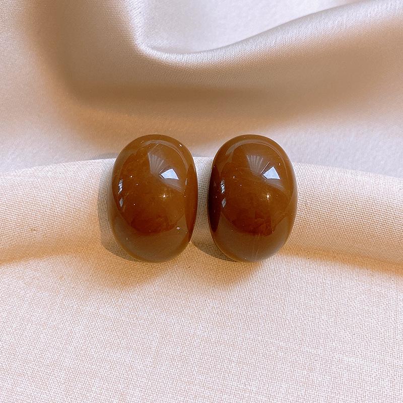 Love Geometric Artificial Tiger's Eye Stone Stud Earrings Retro Maillard Earrings Light Luxury Earrings