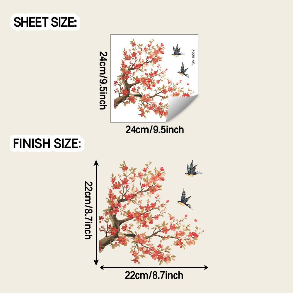 

Chinese-style Watercolor Decoration Stickers for Bathroom Toilet, Featuring Peach Blossom Trees and Magpies