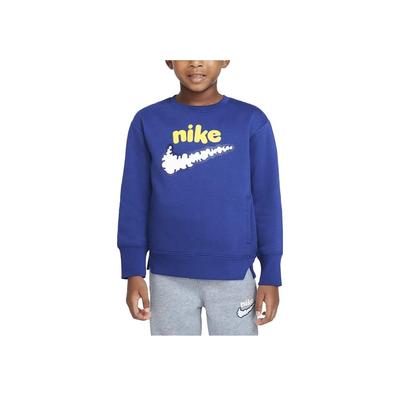 Sweatshirt Letter Logo Print Round Neck Casual Fleece Kids Tops Deep-Navy DQ3860-455