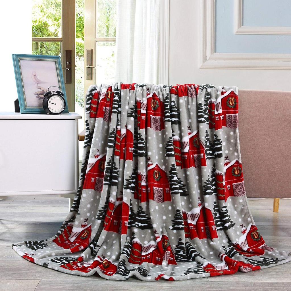 2025 Flannel Throw Blanket Wine Red Blanket Reindeer Christmas Blanket Holiday Gift Sofa Blanket