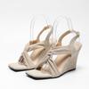 Sandals for Women's 2026 New Style Wedge Heel Square Toe Cloth Strap High Heels Summer Oversized Thick Soled Womens Shoes Ladies