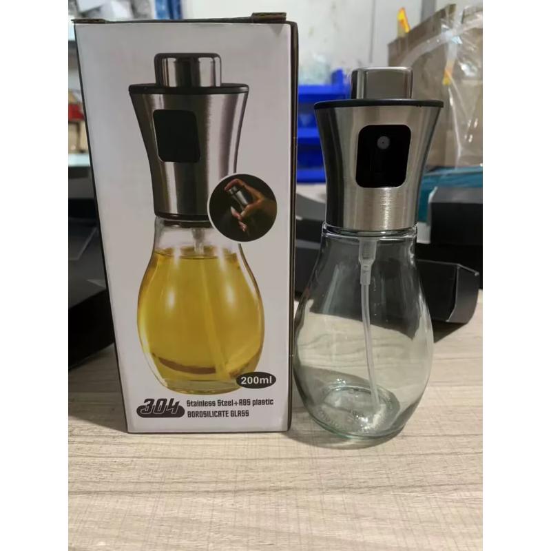 304 Stainless Steel Glass Oil Spray Bottle 1pc - Pressurized Nozzle, Ideal for Kitchen, Outdoor BBQ - No Electricity or Battery