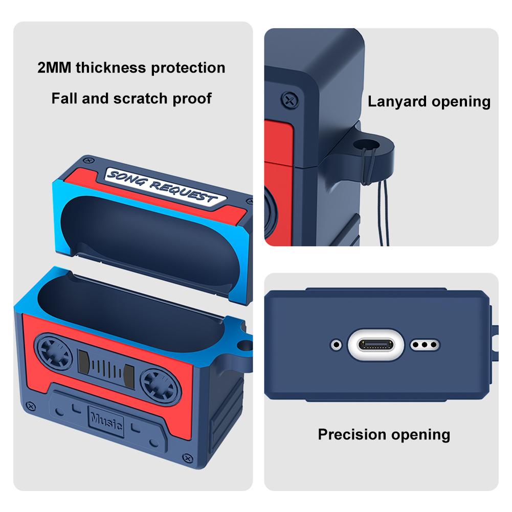 Cassette Tape Silicone Case Cartoon Silicone Protective Case with Lanyard Protective Skin for Airpod 4th Gen Charging Case 2025