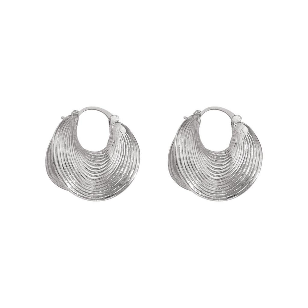 Ladies' Earrings With Personalized Fan-shaped Design, Minimalist Ear Buckles, Versatile Striped Double-layer Ear Studs