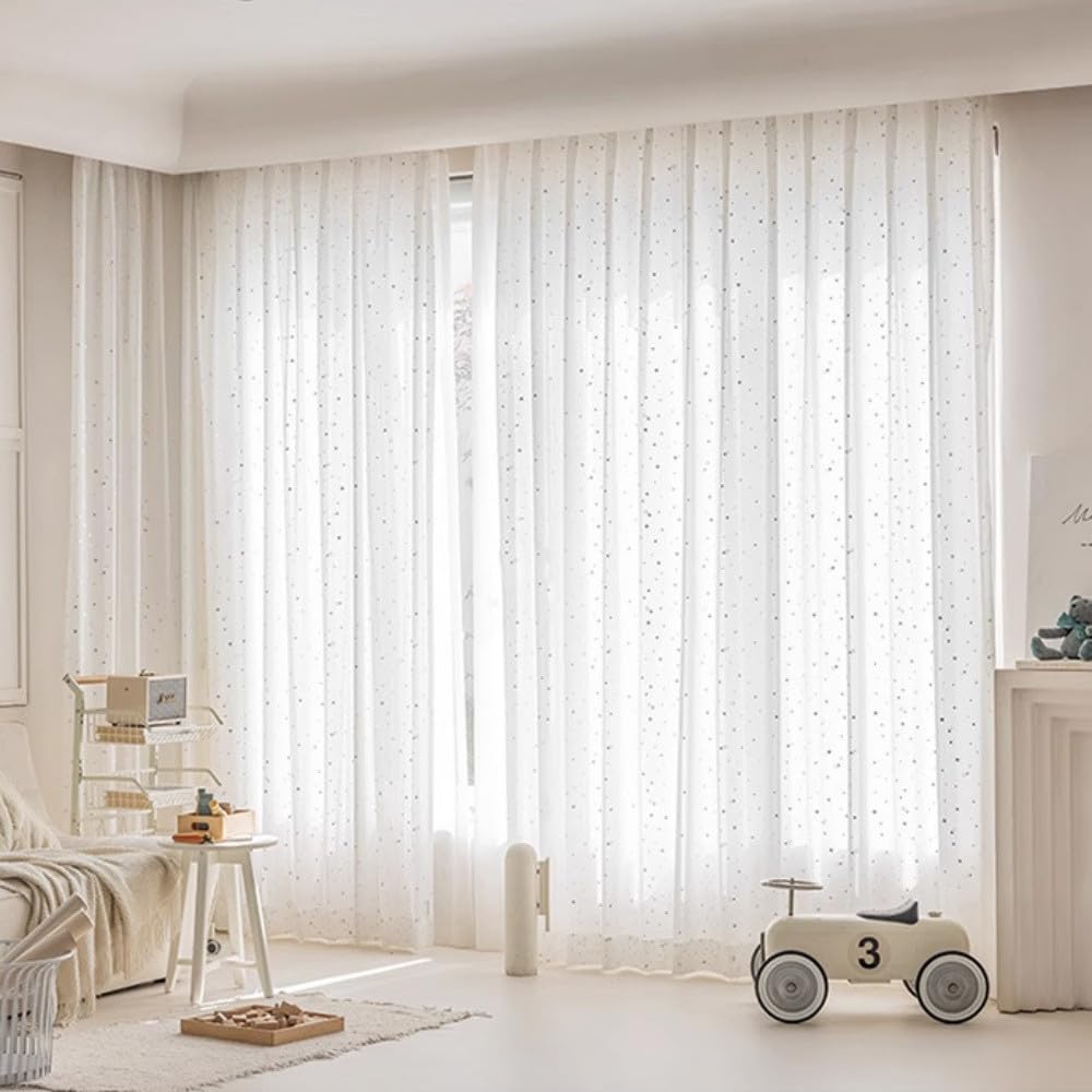 WPKIRA Lace UV Thin Silver Set of 2 100cm X Length 178cm 1 Curtains, Protection, Curtains, Stylish, Natural, Ventilated, Semi-Shading, Window, Room,