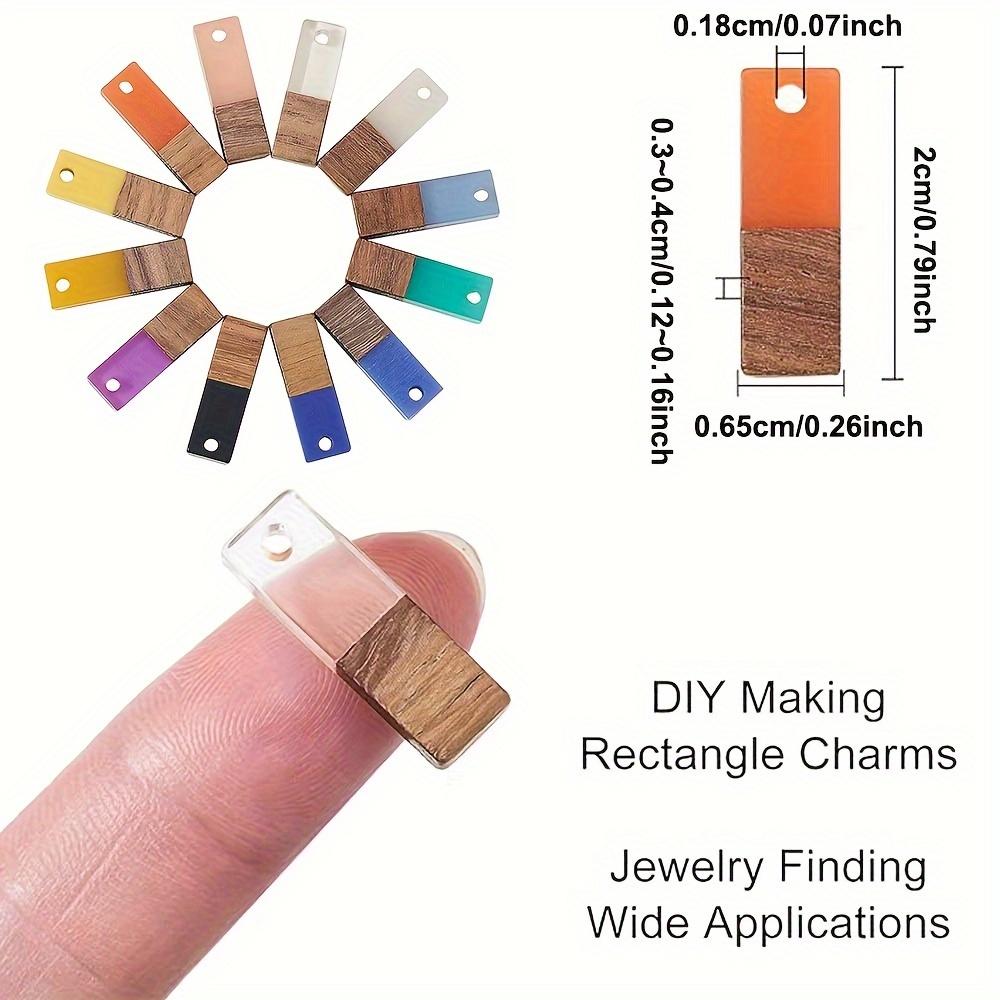 2/6/12pcs Natural Wood Resin Pendant Rectangular Resin Pendant Color Contrasting Splicing Wooden Strip Pendant DIY Bracelet Necklace Earrings