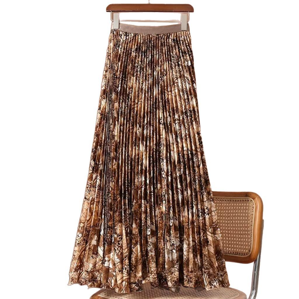 Korean Style Textured Pleated Midi Skirt - High Waist, A-Line, Versatile for Commute