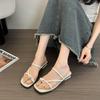 Beautiful Silver Cool Slippers Women's Summer Wear New with Skirt Rhinestone Cover Toe Low Heel Beach Sandals