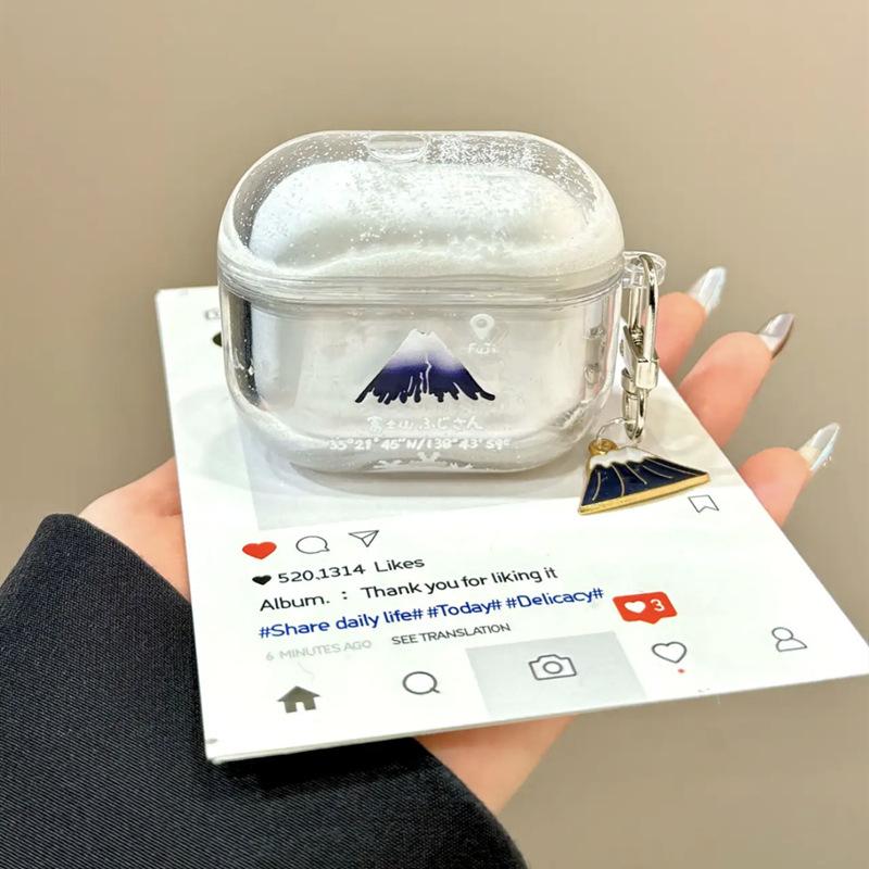 Winter Quicksand Mount Fuji with Pendant for Apple AirPods 1 Earphone Cover Hard Case 1pro1 Protective Case
