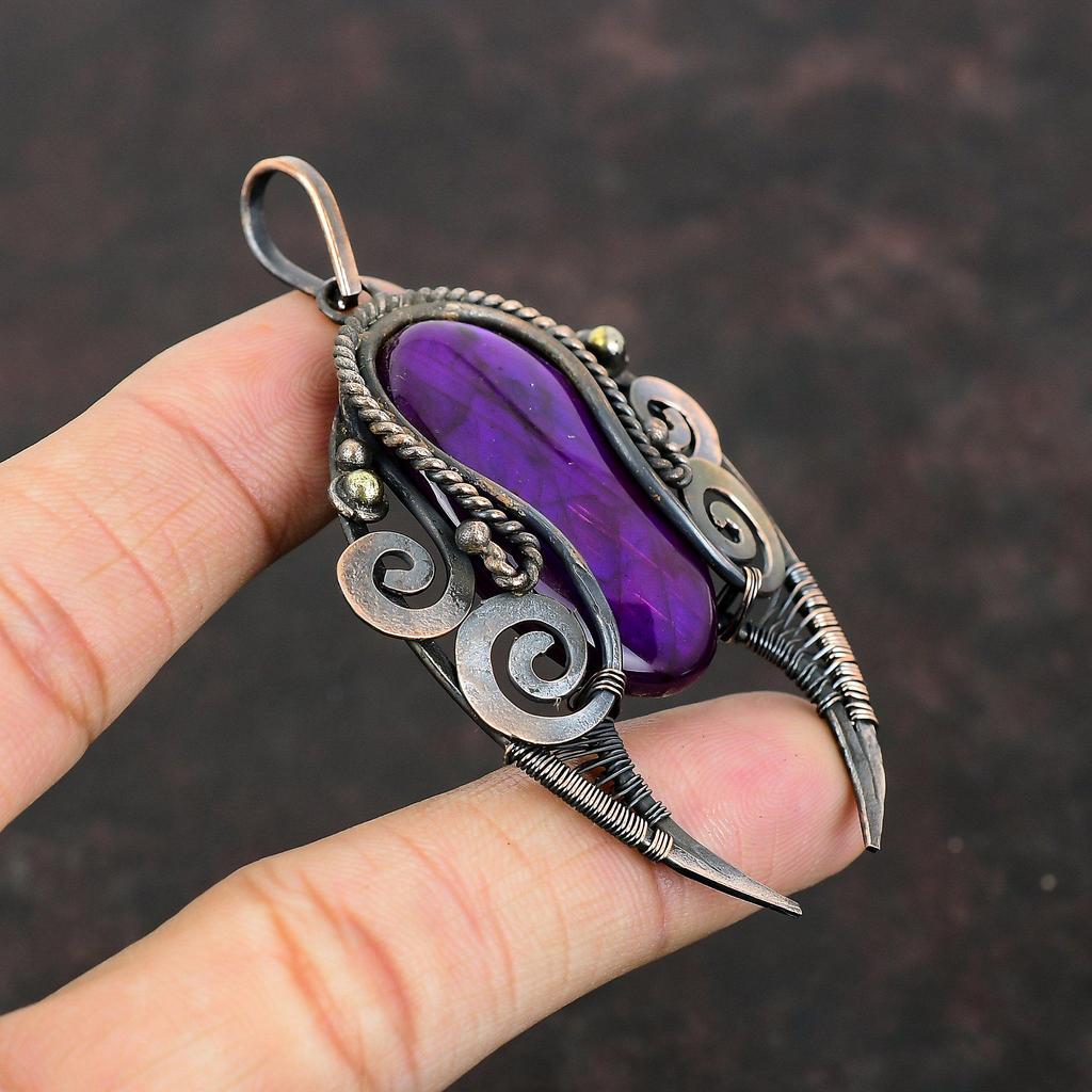 Purple Fire Labradorite Pendant Copper Wire Wrapped Pendant Real Gemstone Pendant Copper Jewelry Anniversary Gift Handmade Designer Jewelry