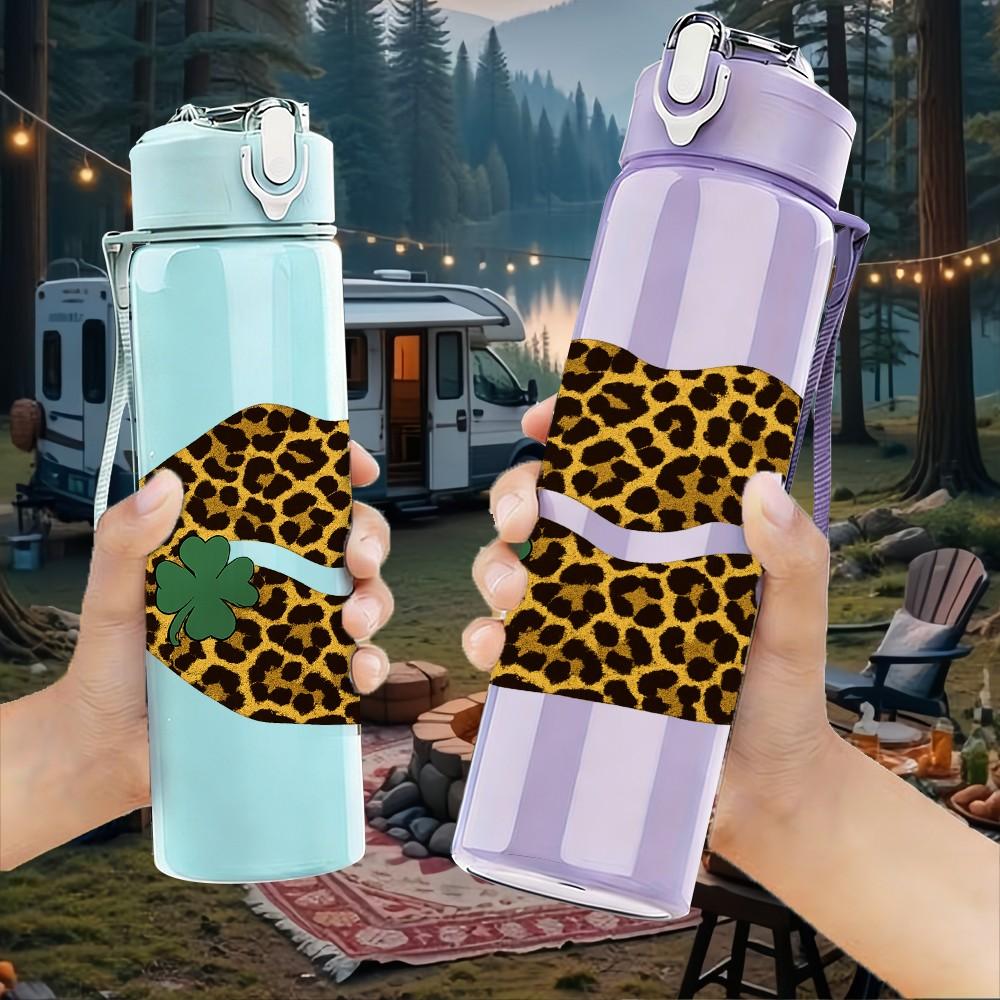 1PC Leopard Print Lips Art Print 750ml Color Plastic Sports Water Bottle Leakproof Flip Straw Lid Suitable for Sports Office Home Use